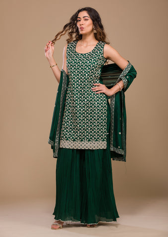 Buy Ethnic Green Color Sharara Suit Online in USA | Appelle Fashion